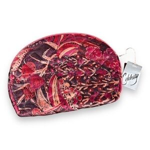Vintage Deadstock Celebrity Pink/Red Velvet Floral Zip Up Cosmetic Travel Case
